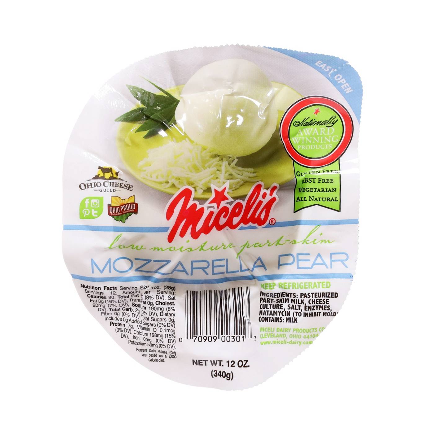 Miceli's Low Moisture, Part-Skim Mozzarella Cheese Pear; image 1 of 2