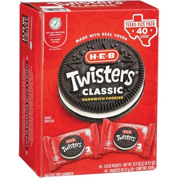 H-E-B Twisters Sandwich Cookies 2-ct Packs - Texas-Size Pack, 40 ct