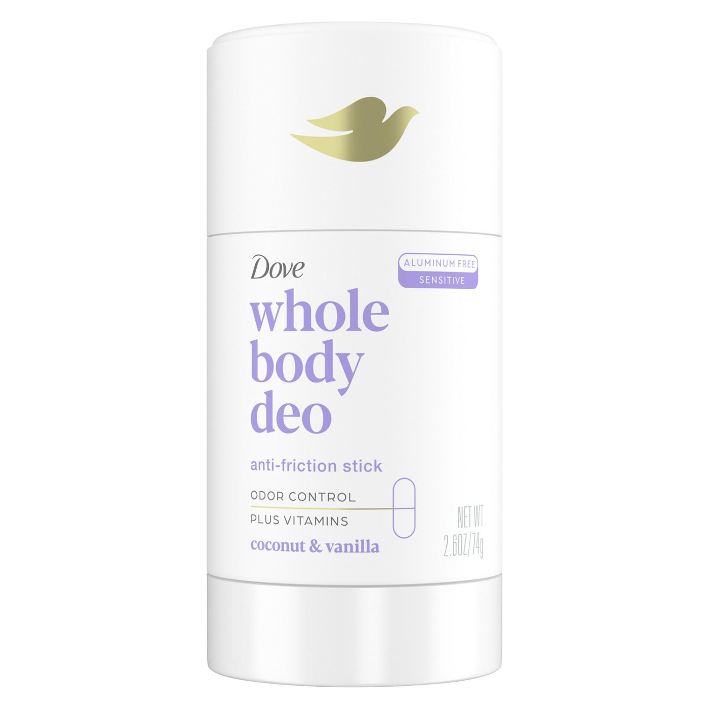 Dove Whole Body Deo Aluminum Free Anti-friction Deodorant Stick Coconut + Vanilla; image 1 of 8