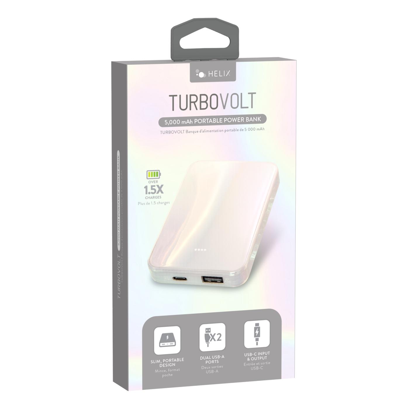 Helix TurboVolt 5,000 mAh Portable Power Bank - White; image 1 of 2