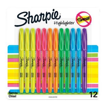 Sharpie Narrow Chisel Tip Pocket Highlighters - Assorted Ink, 12 pk