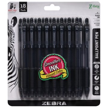 Zebra Z-Grip 1.0mm Retractable Ballpoint Pens - Black Ink, 18 pk