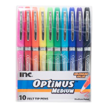 Inc Optimus Medium Felt Tip Pens - Assorted Ink, 10 pk