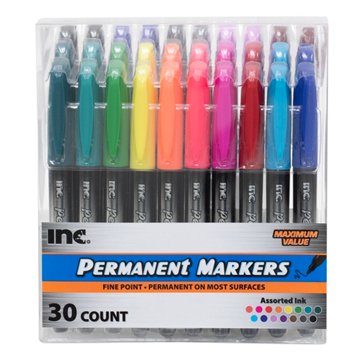 Inc Fine Tip Permanent Markers - Assorted Ink, 30 pk