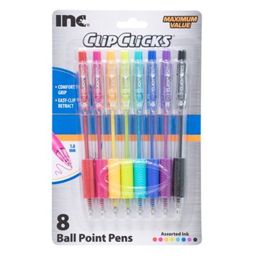 Inc Clip Clicks 1.0mm Retractable Ball Point Pens - Assorted Ink