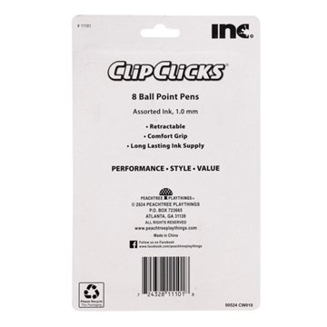 Inc Clip Clicks 1.0mm Retractable Ball Point Pens - Assorted Ink