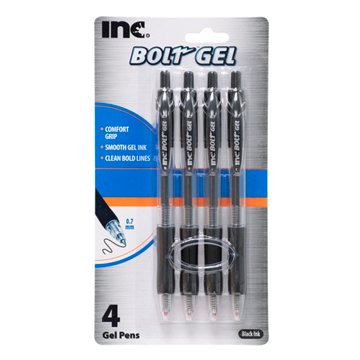 Inc Bolt 0.7mm Retractable Gel Pens - Black Ink, 4 pk