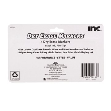 Inc Fine Tip Dry Erase Markers - Black Ink, 4 pk