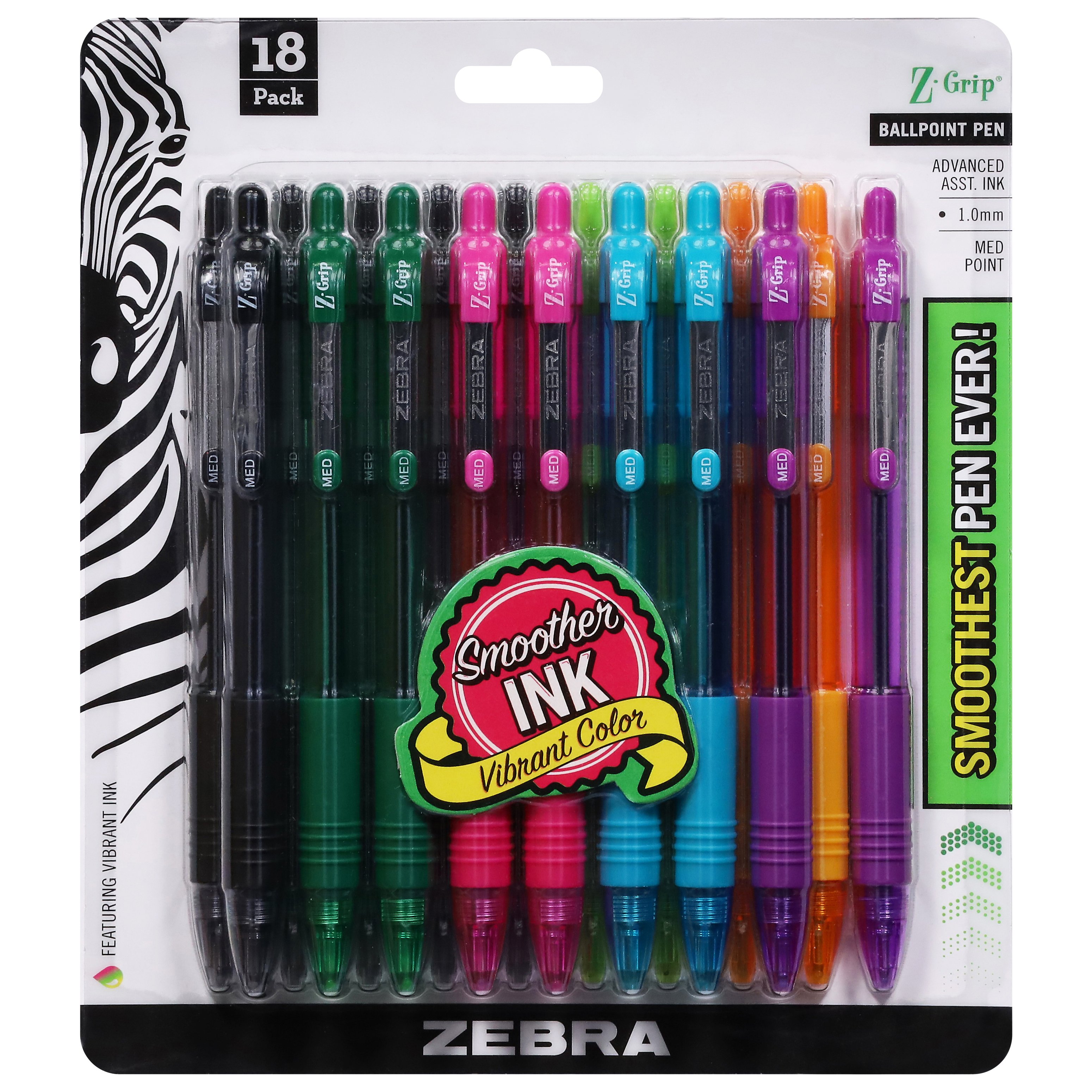 Zebra Z-Grip 1.0mm Retractable Ballpoint Pens - Assorted Ink