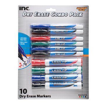 Inc Dry Erase Marker Combo Pack - Assorted Ink, 10 pk