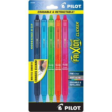 Pilot FriXion Clicker 0.7mm Gel Pens - Assorted Ink, 5 pk