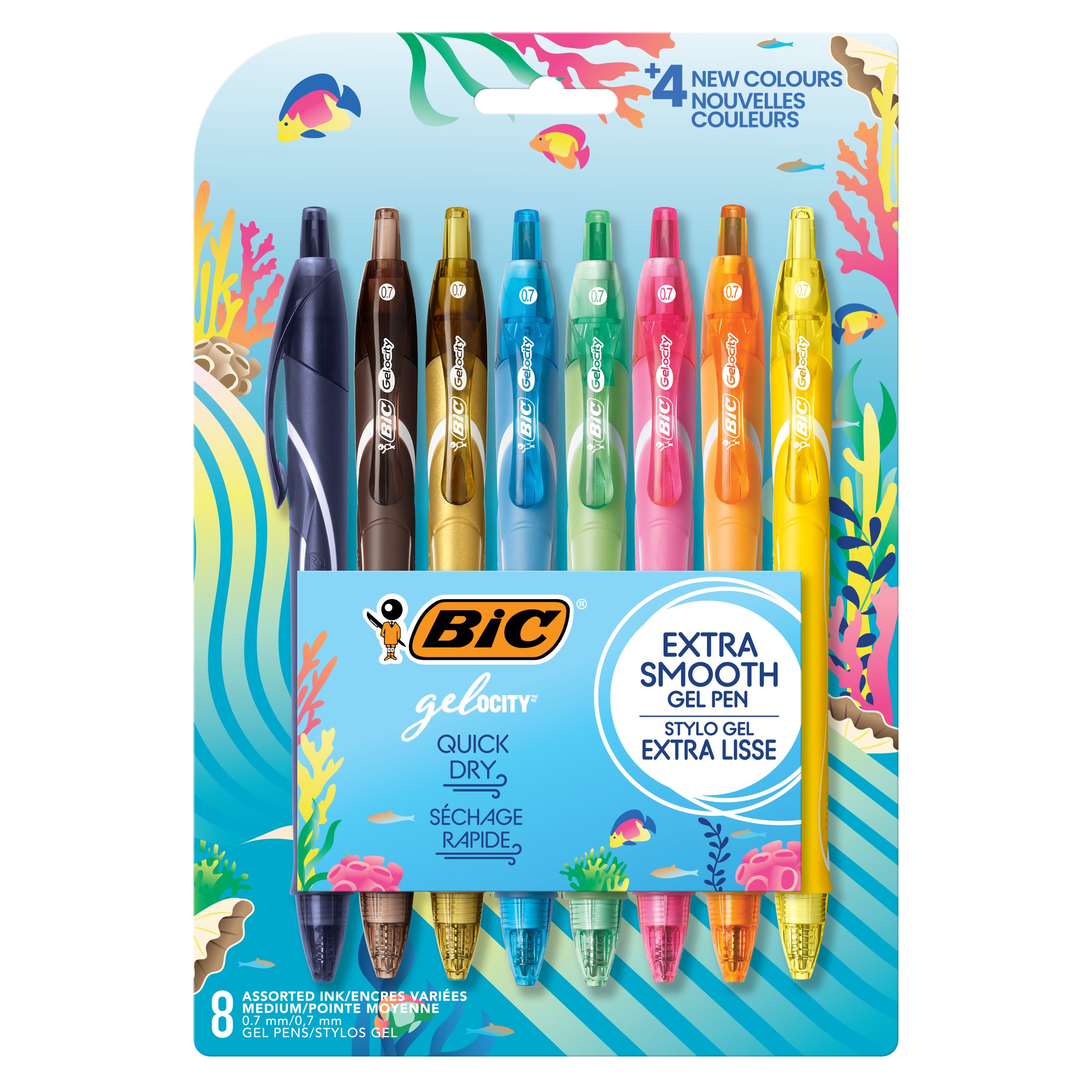 BIC Gel-ocity Quick Dry 0.7mm Retractable Gel Pens - Assorted Ocean ...