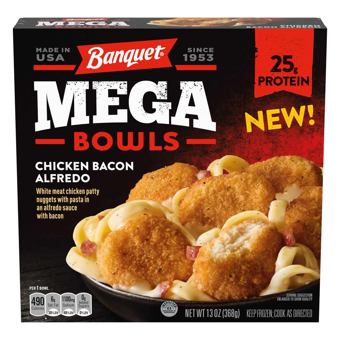 Banquet Mega Bowls Breaded Chicken Alfredo Frozen Meal; image 1 of 3