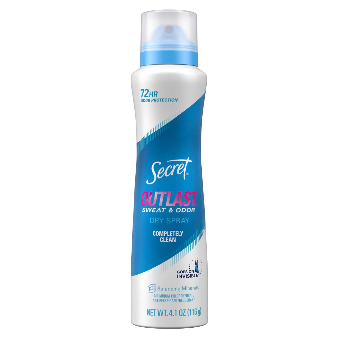Secret Outlast 72 Hr Antiperspirant Deodorant Dry Spray - Completely Clean; image 1 of 2