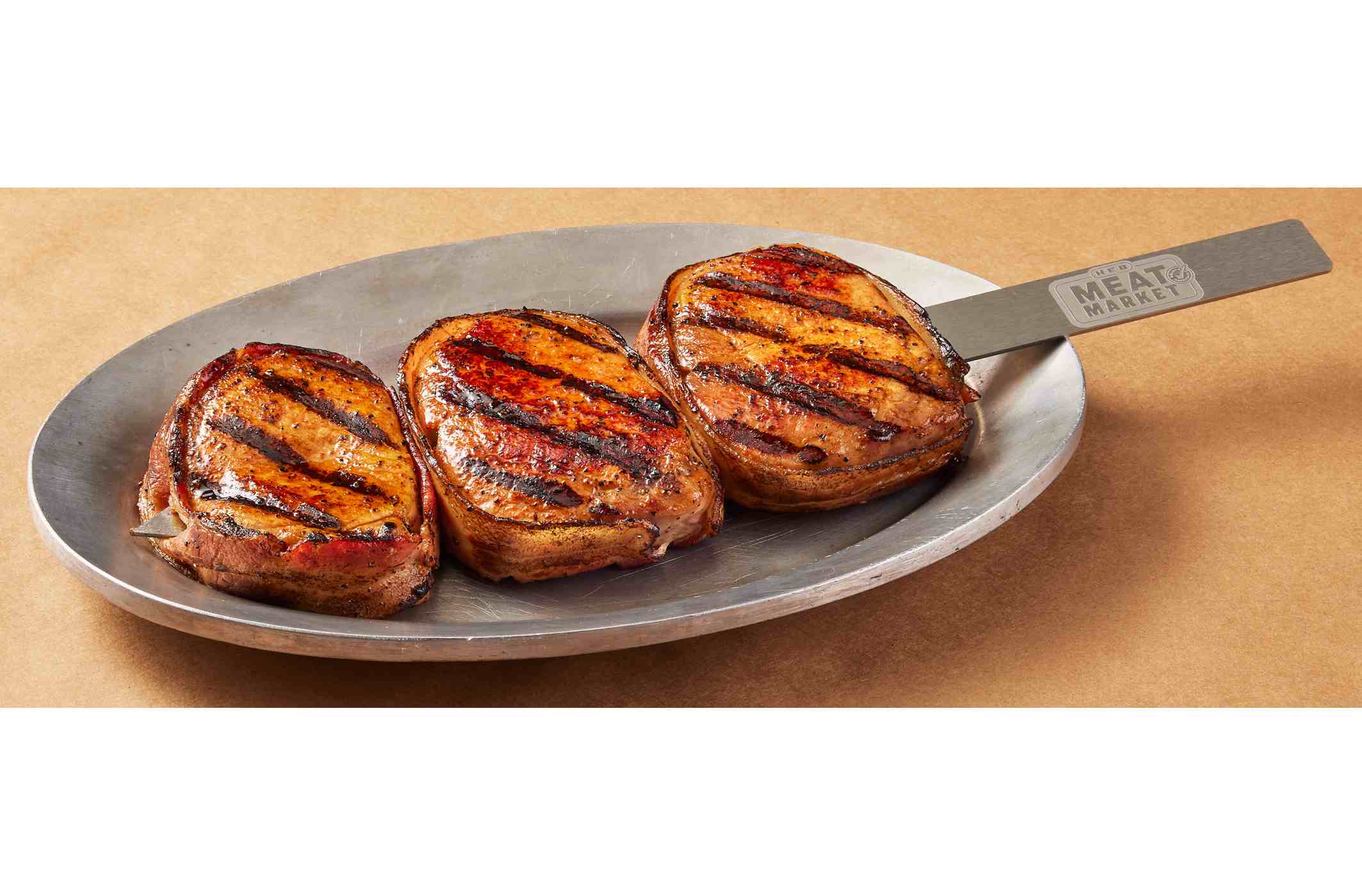 H-E-B Meat Market Bacon-Wrapped Seasoned Ribeye Pork Chops Skewer; image 2 of 4