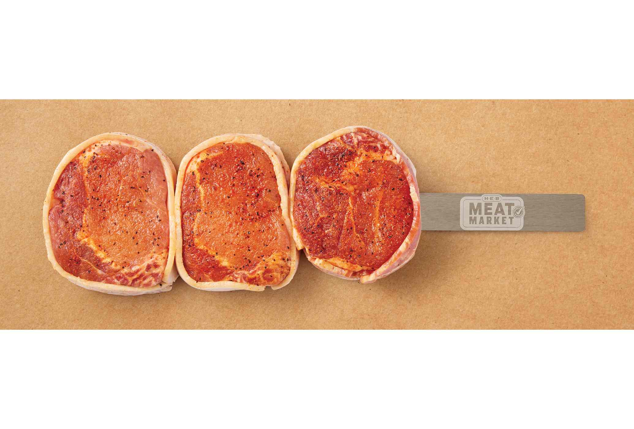 H-E-B Meat Market Bacon-Wrapped Seasoned Ribeye Pork Chops Skewer; image 4 of 4