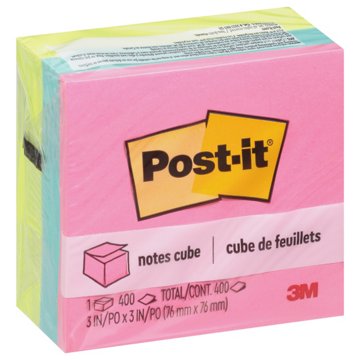 Post-it Sticky Notes Cube - Bright Colors, 400 Ct, 3" x 3"