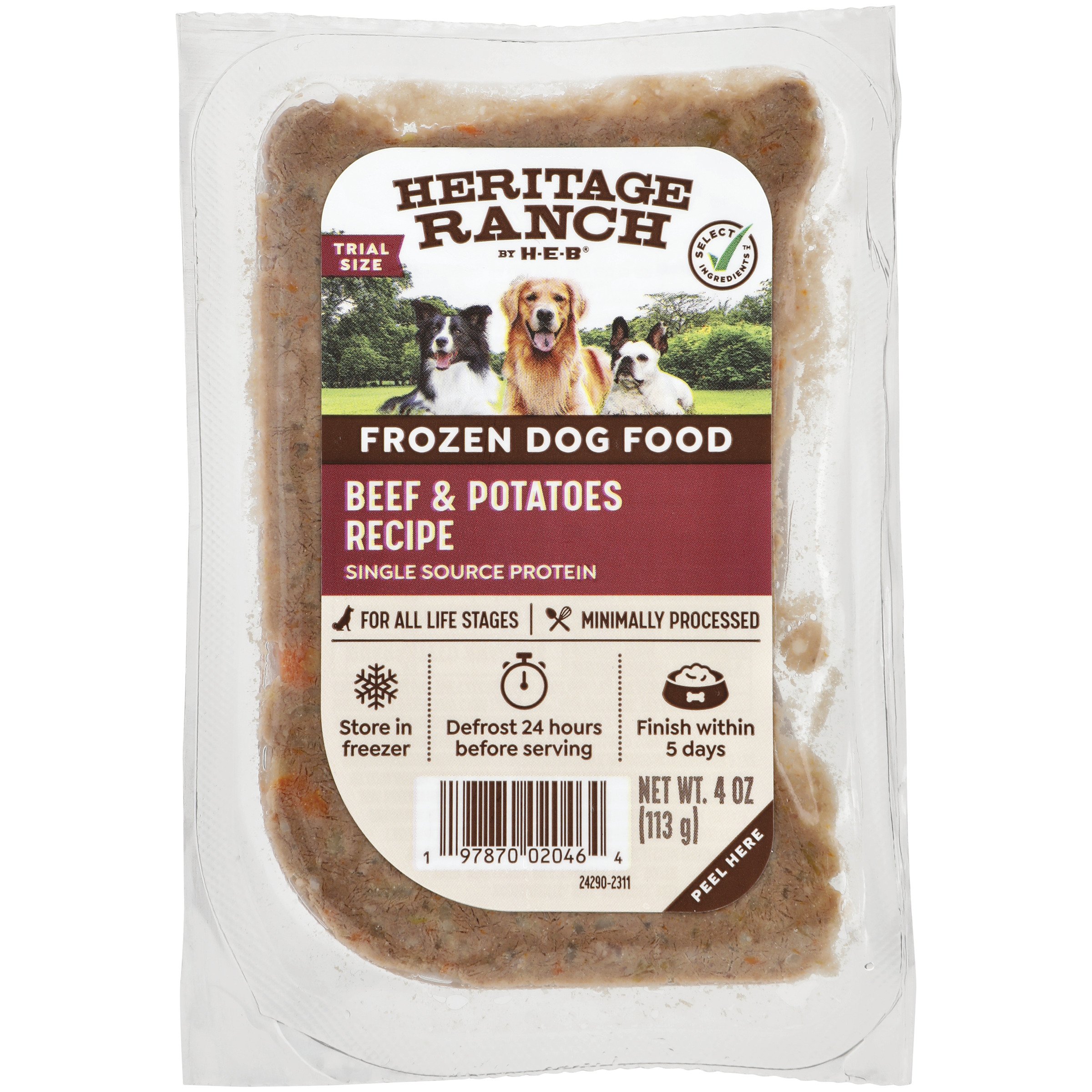 Heritage Ranch by HEB Frozen Dog Food, Trial Size Beef & Potatoes