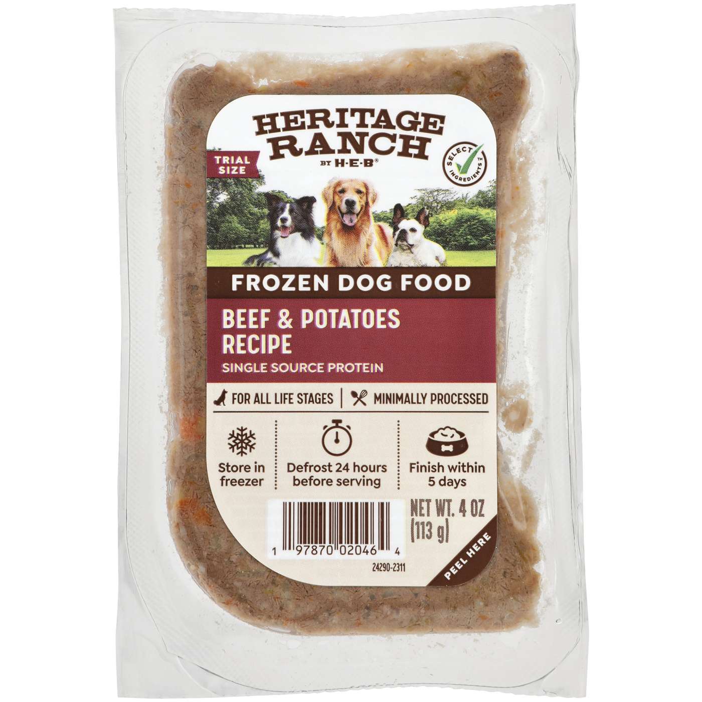 Heritage Ranch by H-E-B Frozen Dog Food, Trial Size – Beef & Potatoes; image 1 of 7