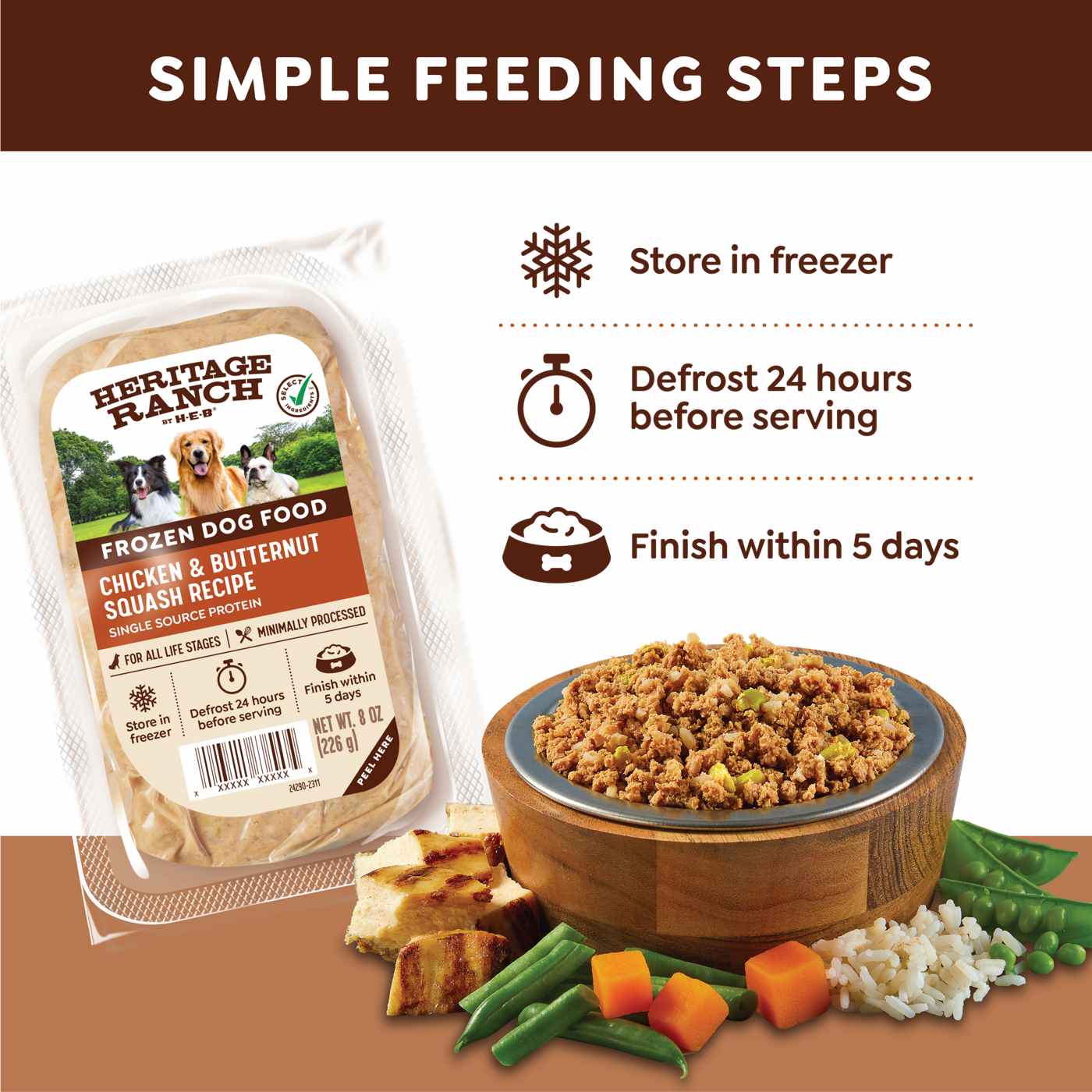 Heritage Ranch by H-E-B Frozen Dog Food - Chicken & Butternut Squash; image 4 of 7