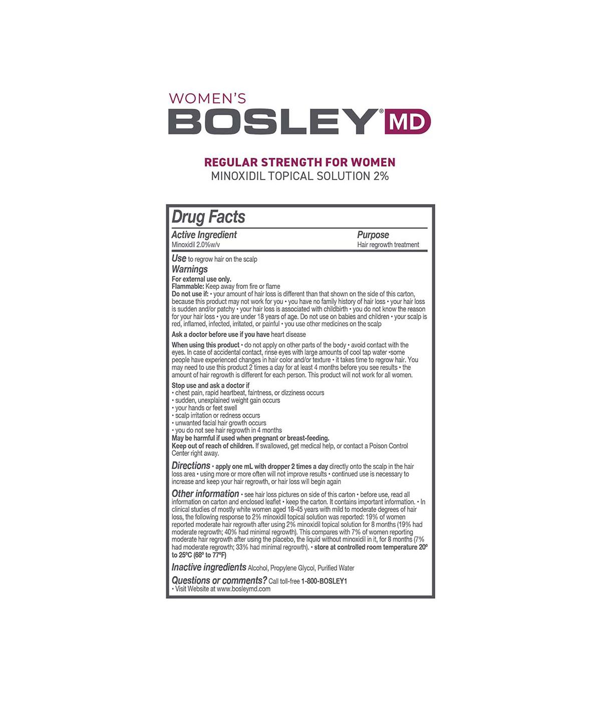 Bosley MD Women's 2% Minoxidil Topical Solution; image 3 of 4