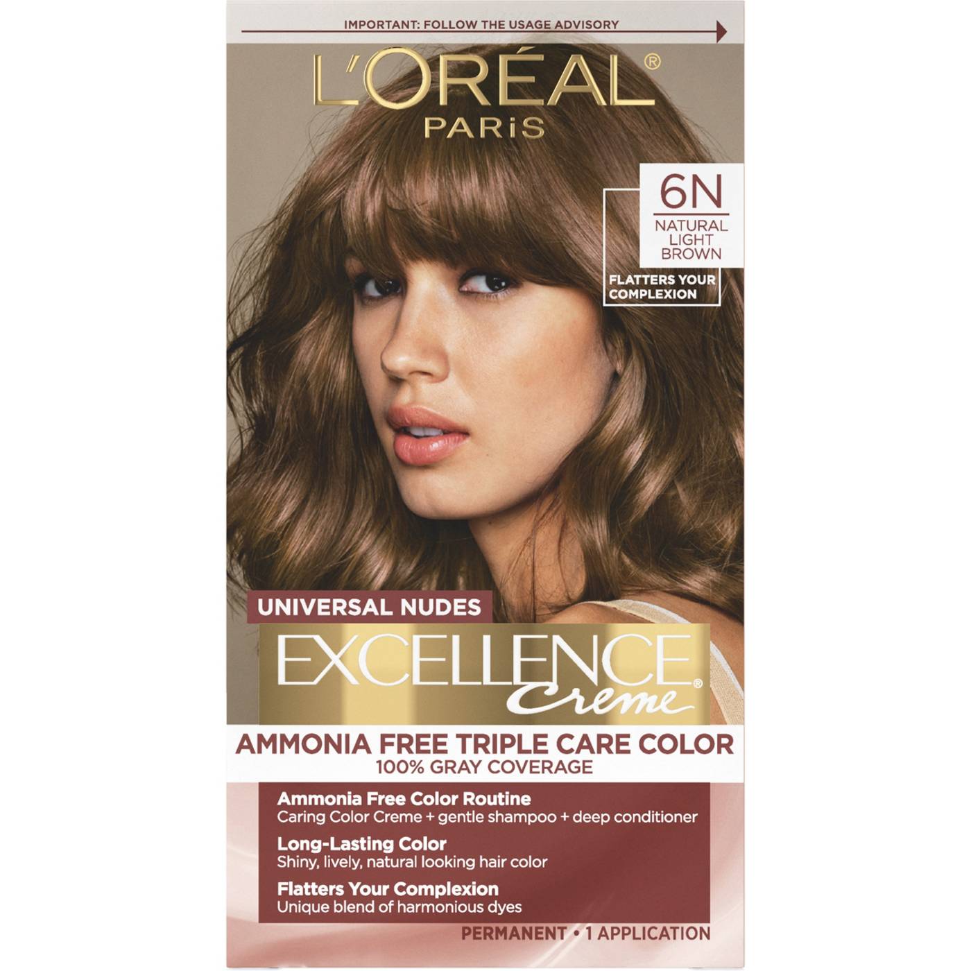 L'Oréal Paris Universal Nudes Excellence Creme Hair Color -6N Natural Light Brown; image 1 of 2