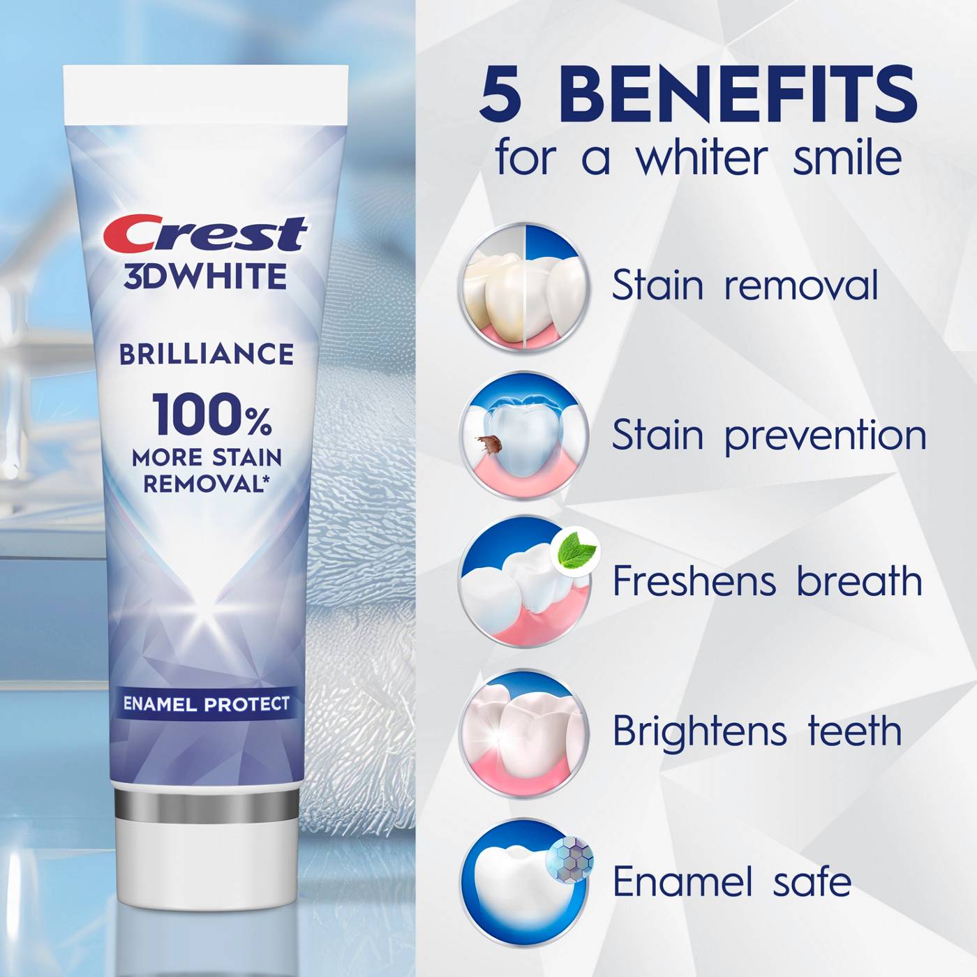 Crest 3D White Brilliance Pro Enamel Protect Teeth Whitening Toothpaste; image 8 of 8