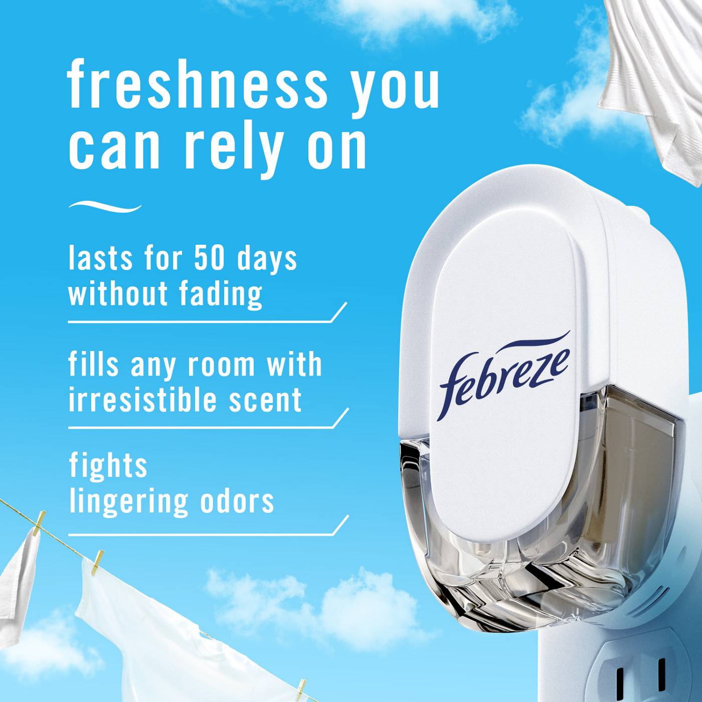 Febreze Plug In Air Freshener, Odor-Fighting Scented Oil Refill, Downy Calm Scent; image 2 of 10