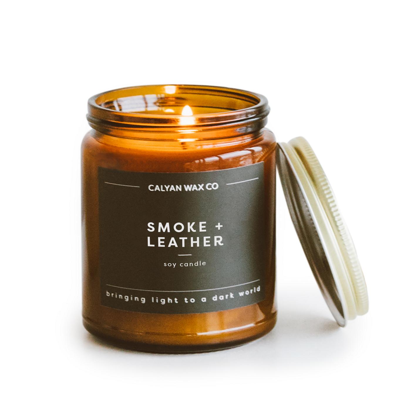 Calyan Wax Co. Smoke + Leather Scented Soy Candle; image 2 of 3