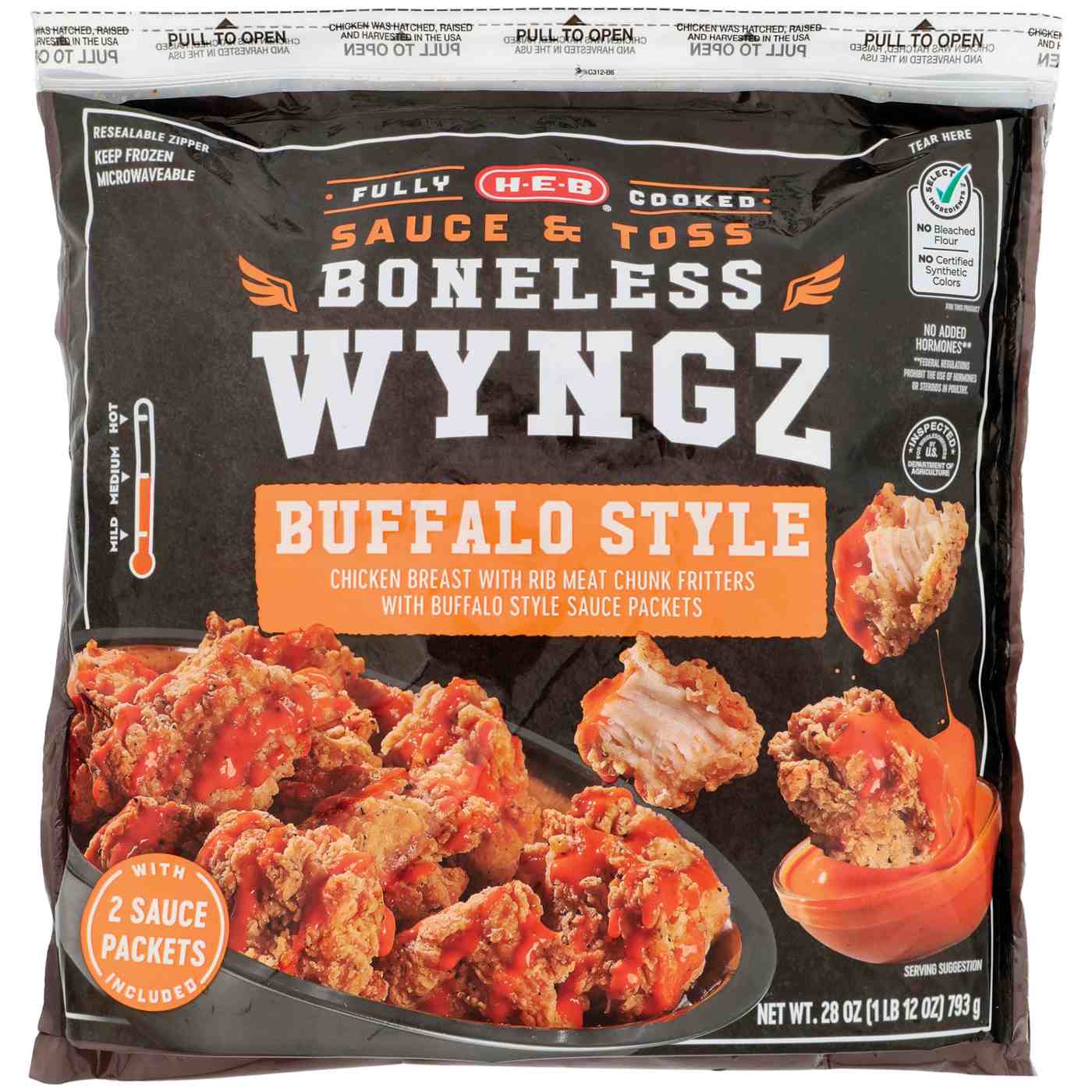 H-E-B Fully Cooked Frozen Boneless Chicken Wyngz - Buffalo Style; image 1 of 2