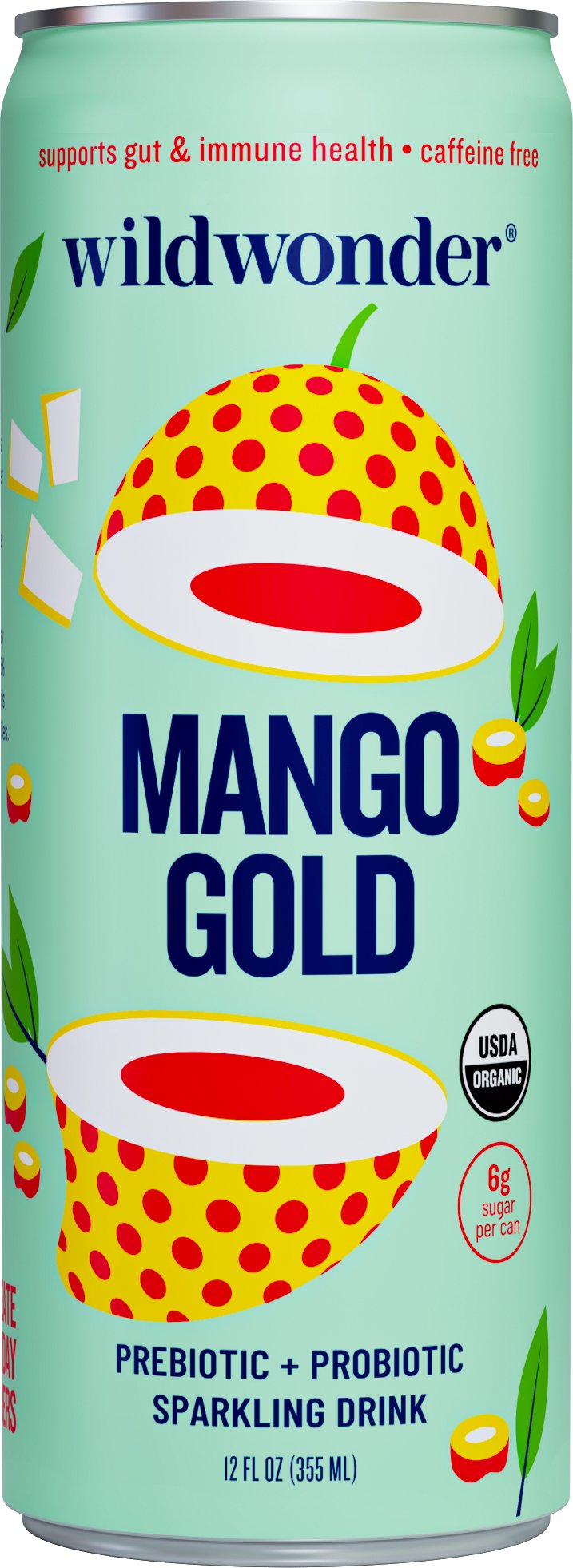 Wildwonder Mango Gold Prebiotic + Probiotic Sparkling Drink, 12 oz