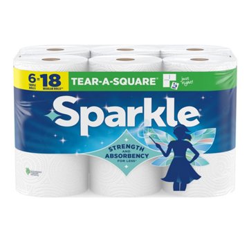 Sparkle Tear-A-Square Paper Towels, 6 Triple Rolls