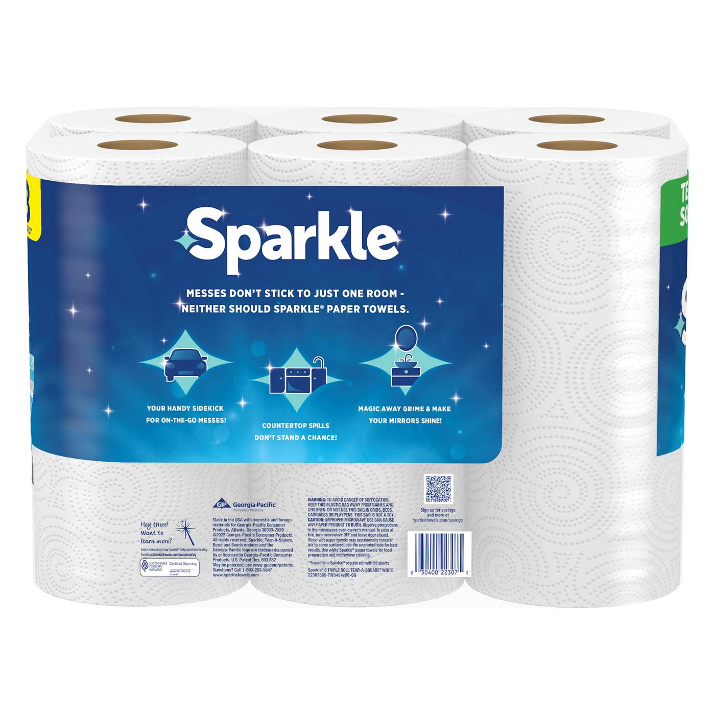 Sparkle TearASquare Triple Rolls Paper Towels with Thirst Pockets
