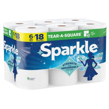 Sparkle Tear-A-Square Paper Towels, 6 Triple Rolls