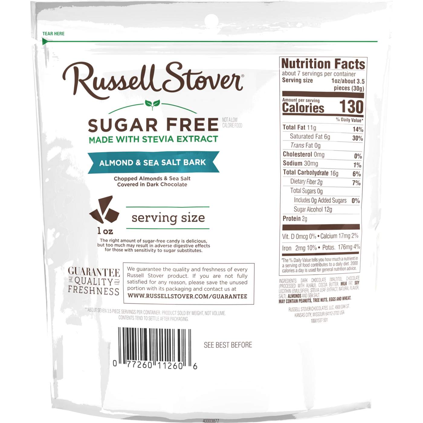 Russell Stover Sugar Free Almond & Sea Salt Dark Chocolate Bark; image 2 of 2