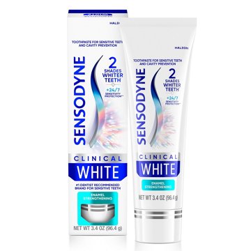 Sensodyne Clinical White Toothpaste Clinically Proven Whitening For Sensitive Teeth, Enamel Strengthening, 3.4 oz