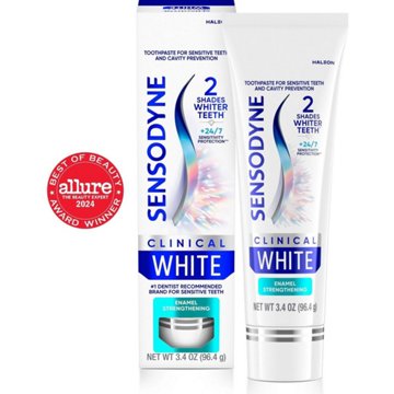 Sensodyne Clinical White Toothpaste Clinically Proven Whitening For Sensitive Teeth, Enamel Strengthening, 3.4 oz