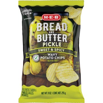 H-E-B Wavy Potato Chips – Bread & Butter Pickle, 9 oz