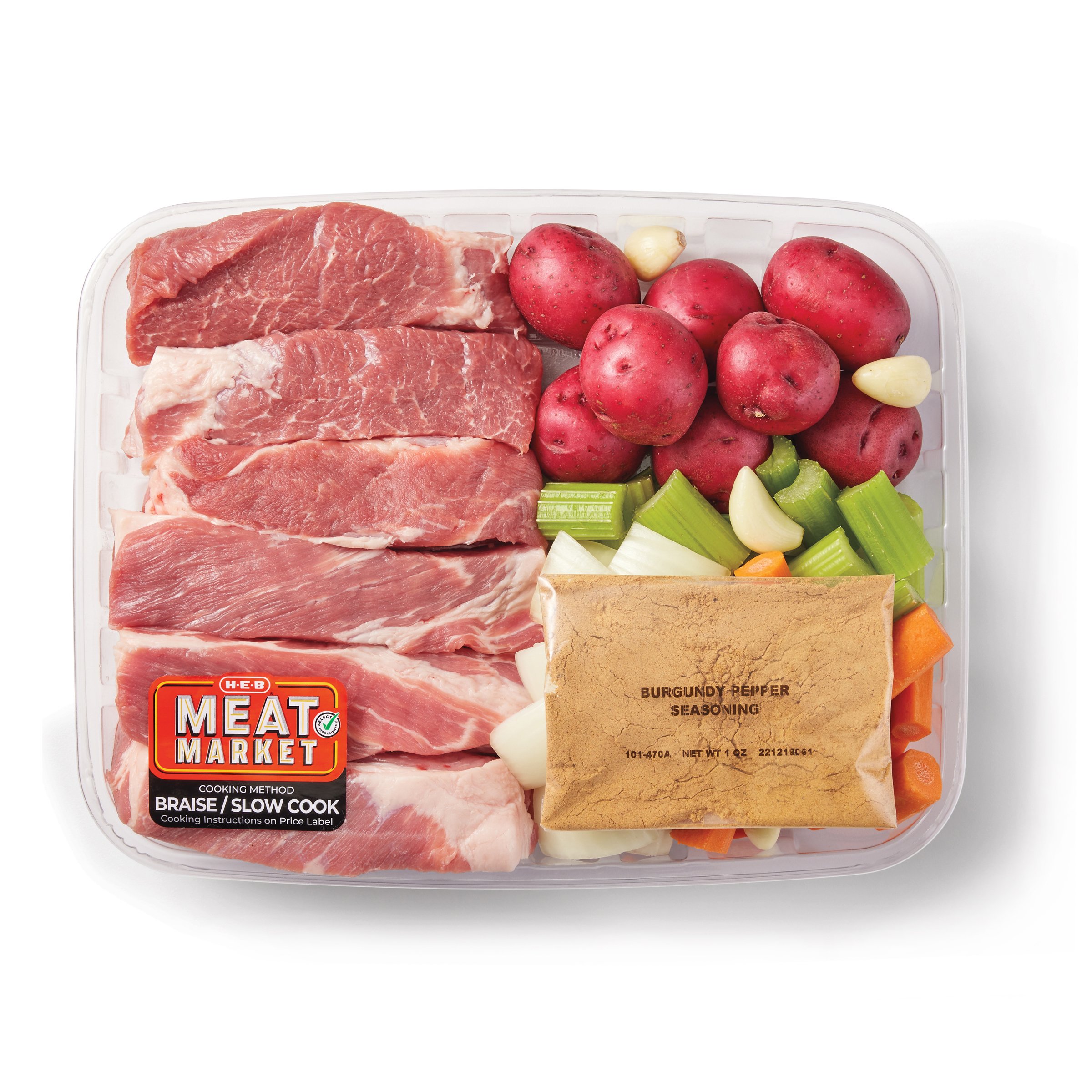 HEB Meat Market Pork Braise Kit Boneless Burgundy CountryStyle