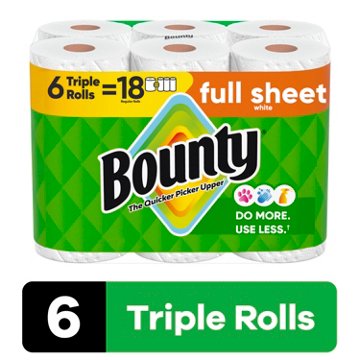 Bounty Full Sheet White Paper Towels, 6 Triple Rolls