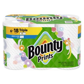 Bounty Triple Roll Select-A-Size Print Paper Towels, 6 ct