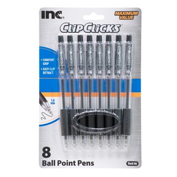 Inc Clip Clicks 1.0mm Retractable Ball Point Pens - Black Ink