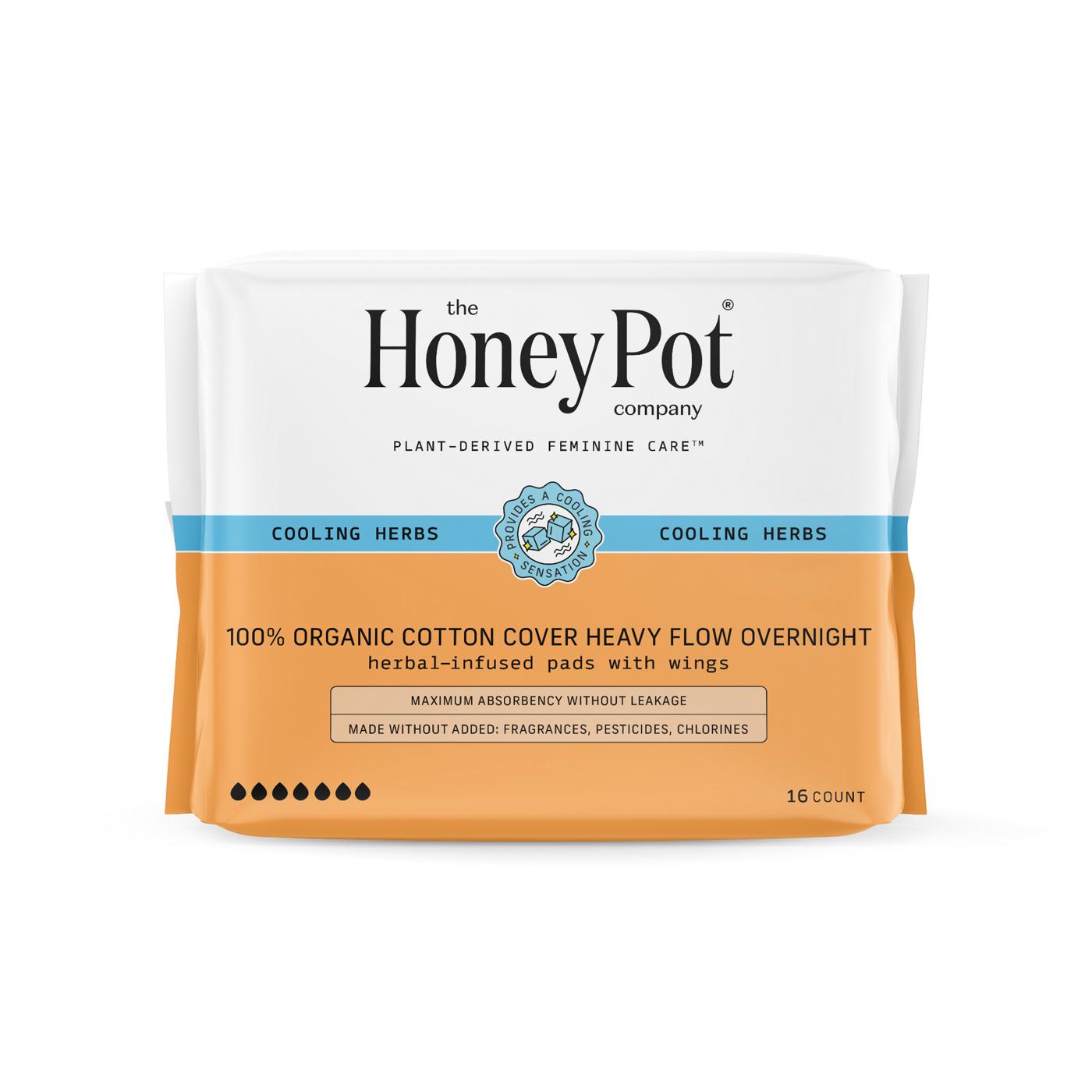 The Honey Pot 100% Organic Cotton Cover Heavy Flow Overnight Pads; image 1 of 3