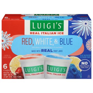 Luigi's Real Italian Ice Red, White & Blue Cups, 6 ct