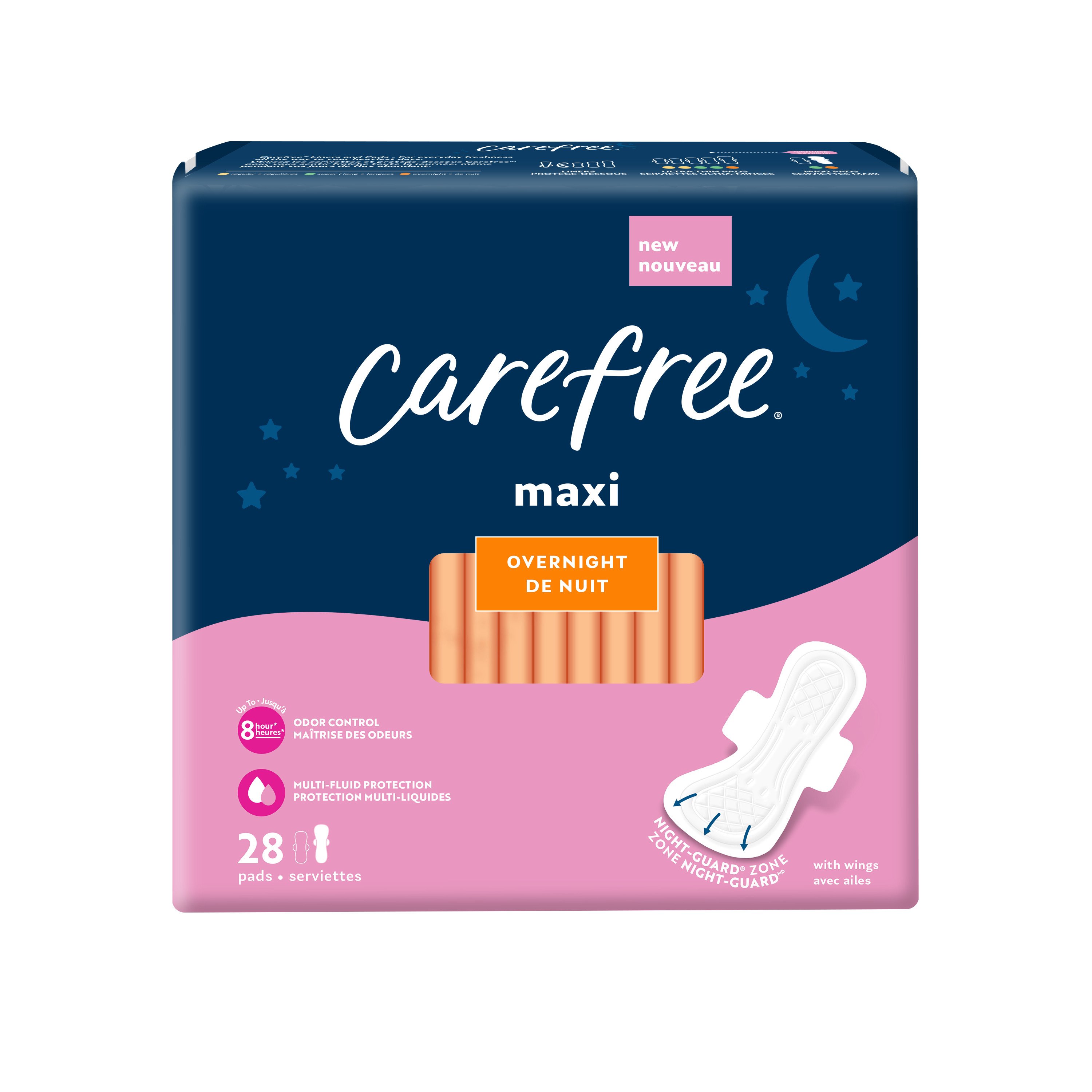 Carefree Maxi Overnight Pads With Wings Shop Pads & liners at HEB