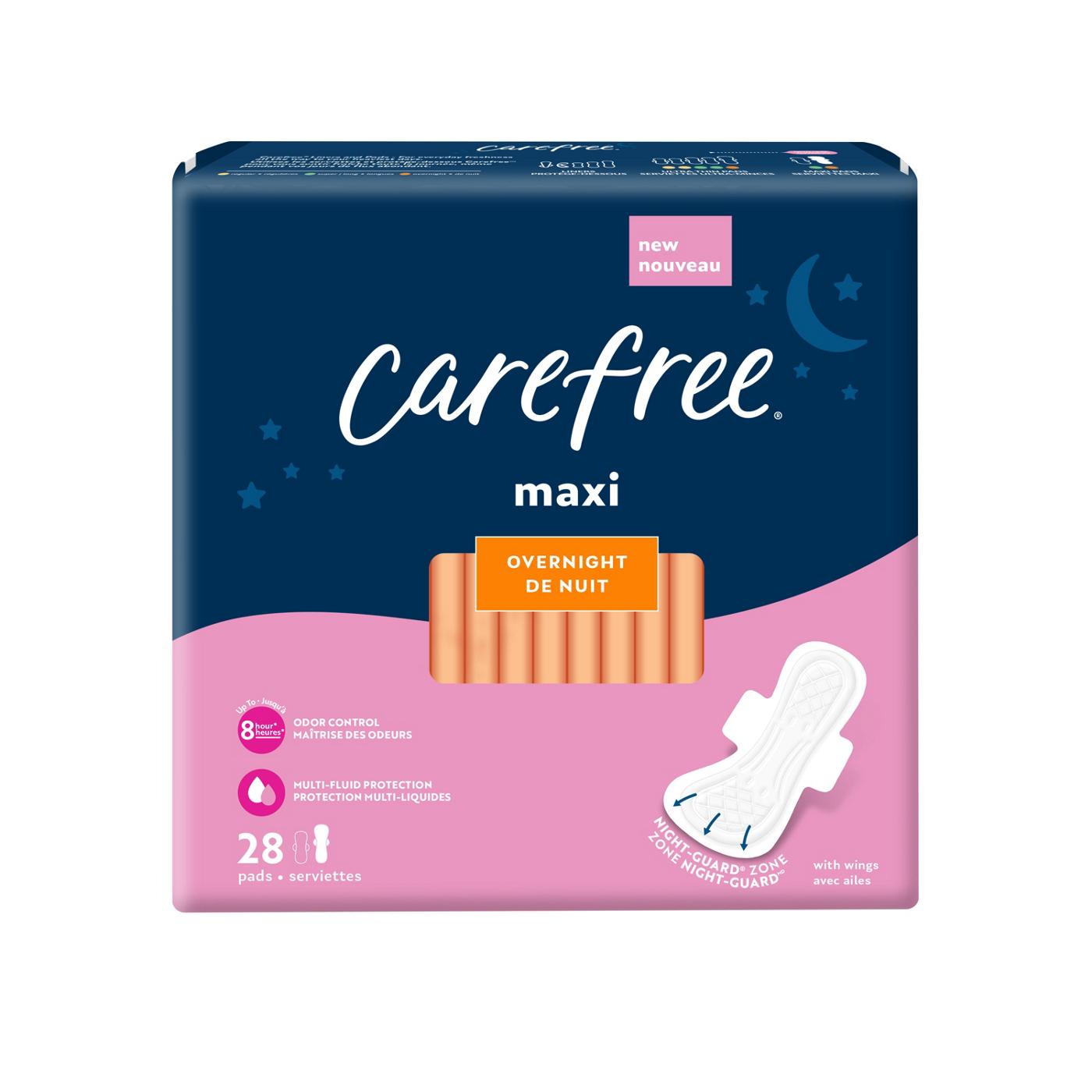 Carefree Maxi Overnight Pads With Wings; image 1 of 8