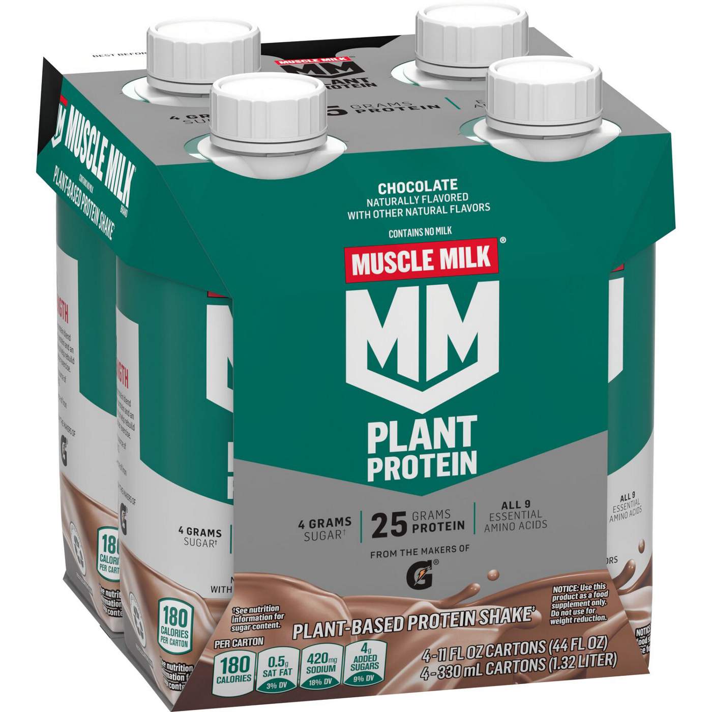 MUSCLE MILK Plant Protein Shake 4 pk Chocolate; image 3 of 3
