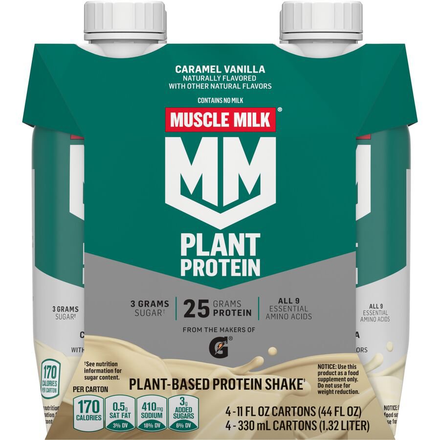 Muscle Milk Plant-Based 25g Protein Shakes 4 Pk Bottles - Caramel ...