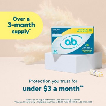 o.b. Non-Applicator Tampons - Regular, 40 ct