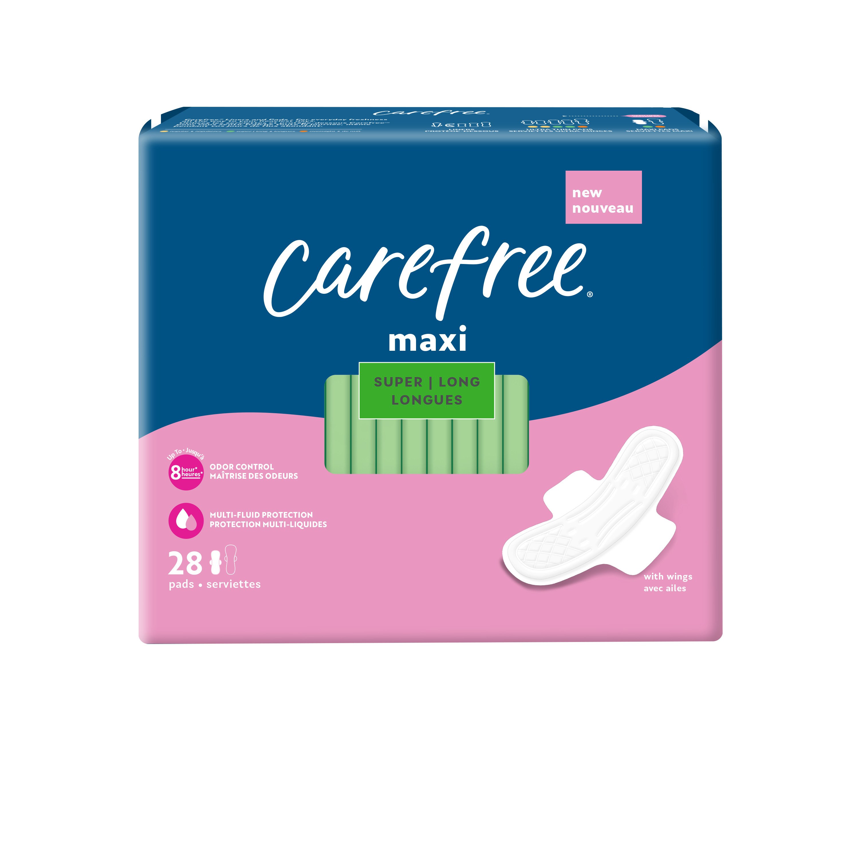 Carefree Maxi Super Long Pads with Wings Shop Pads & liners at HEB